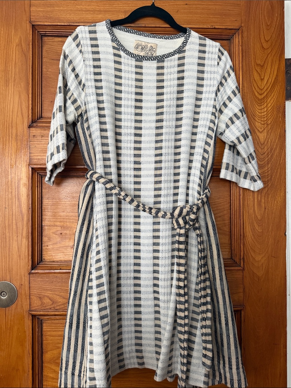Ace &Jig Striped Belted Midi Dress in Cream and Black